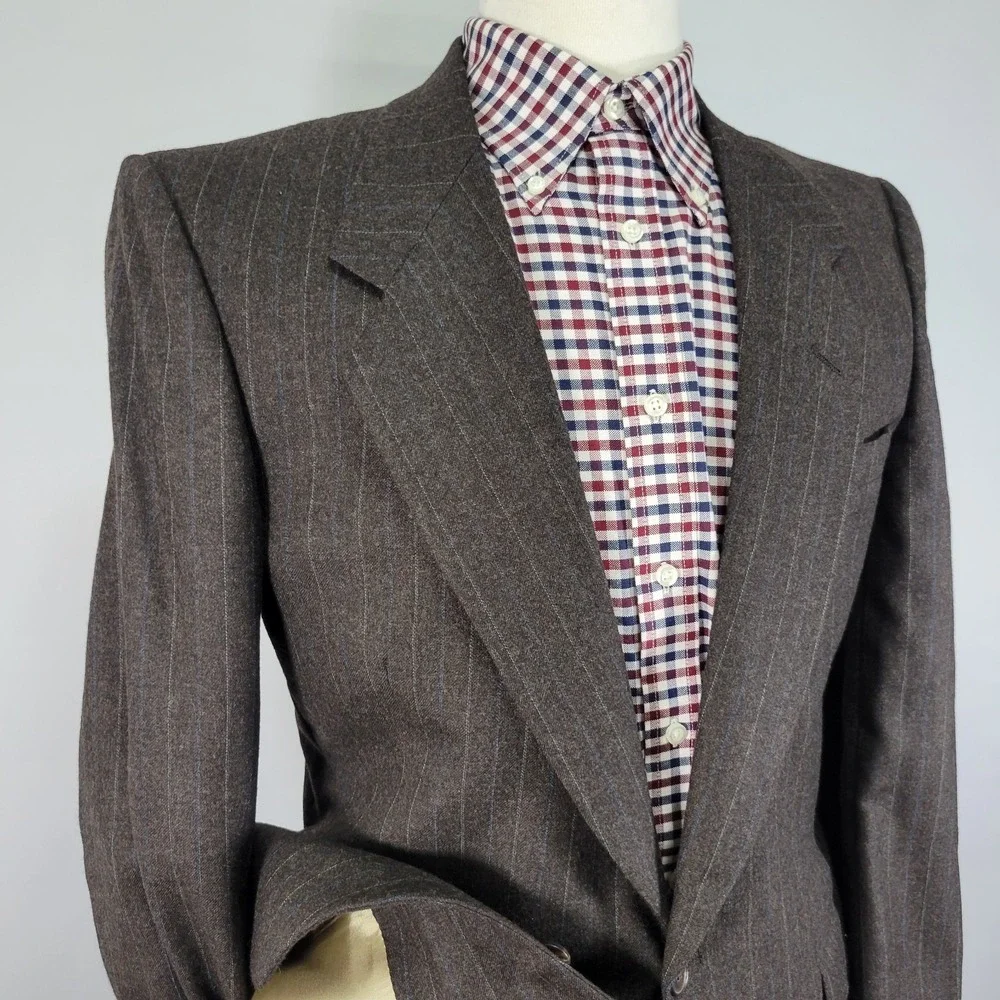 VTG Nino Cerruti Men's Sport Coat Blazer‎ Two Button Flannel Brown Striped 40R